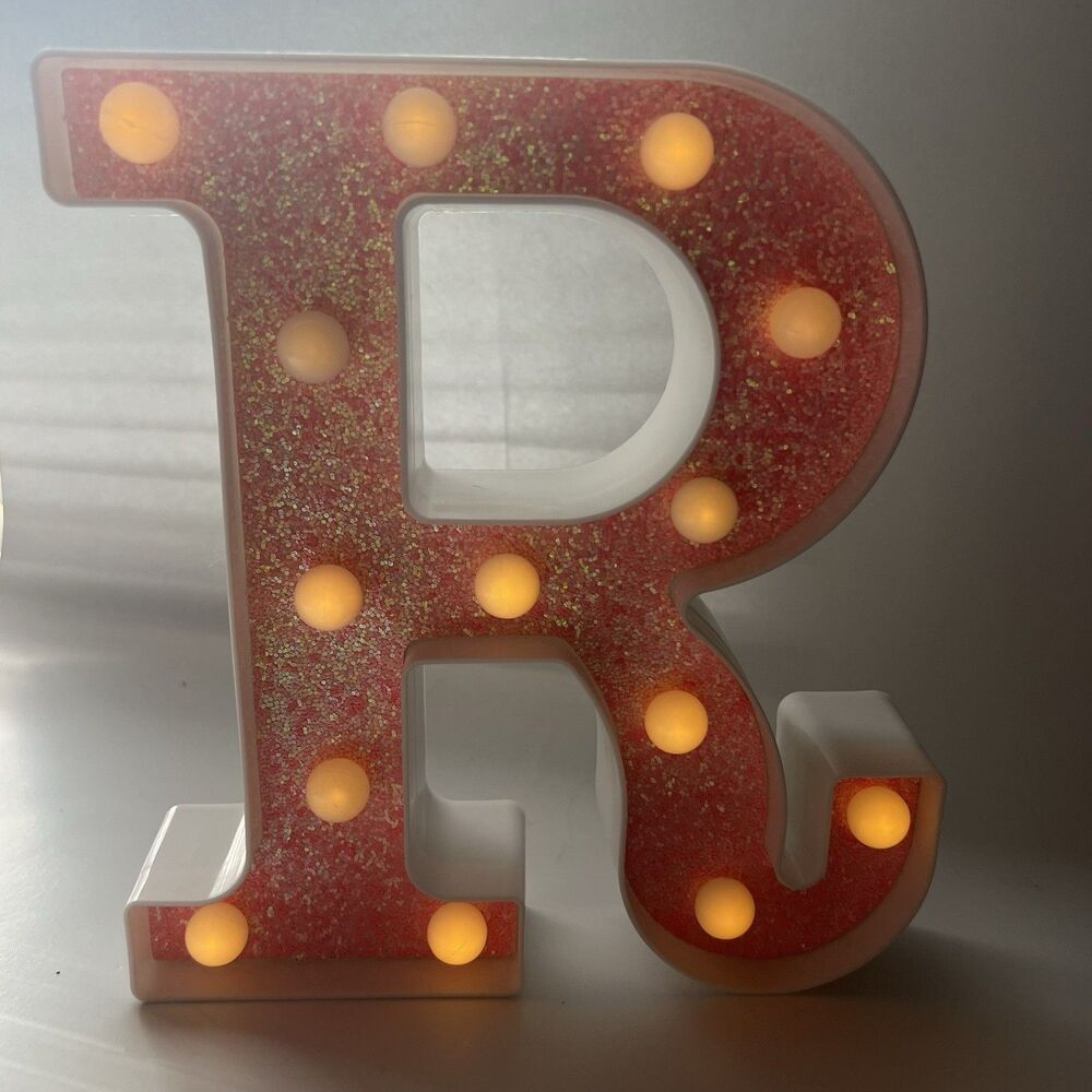 Pink Glitter LED Marquee Letter R Light Up Sign Pink Night Light Desk Decor